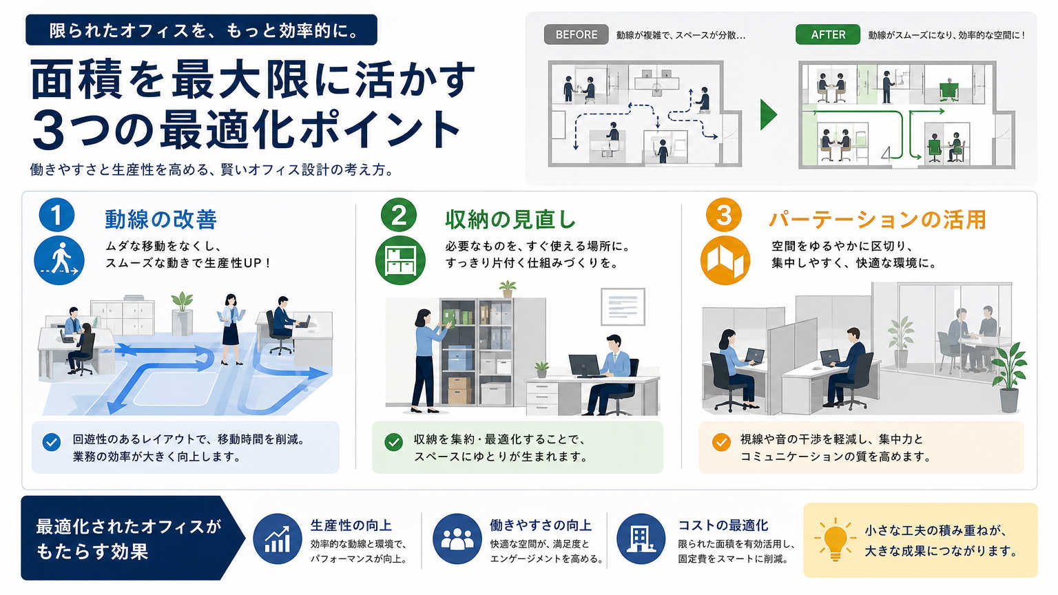 狭小オフィス活用の結論|限られた面積でも生産性を高める方法とは